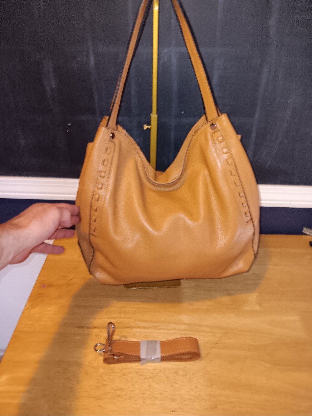 Tano Tan Leather Shoulder Hobo Bag With Long Strap